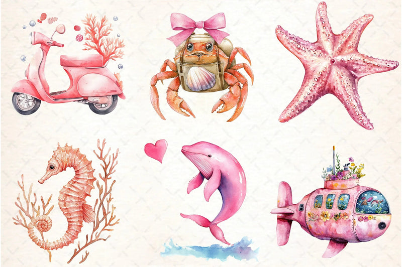 Pink Sea Adventure Clipart Bundle - CraftNest - Digital Crafting and Art