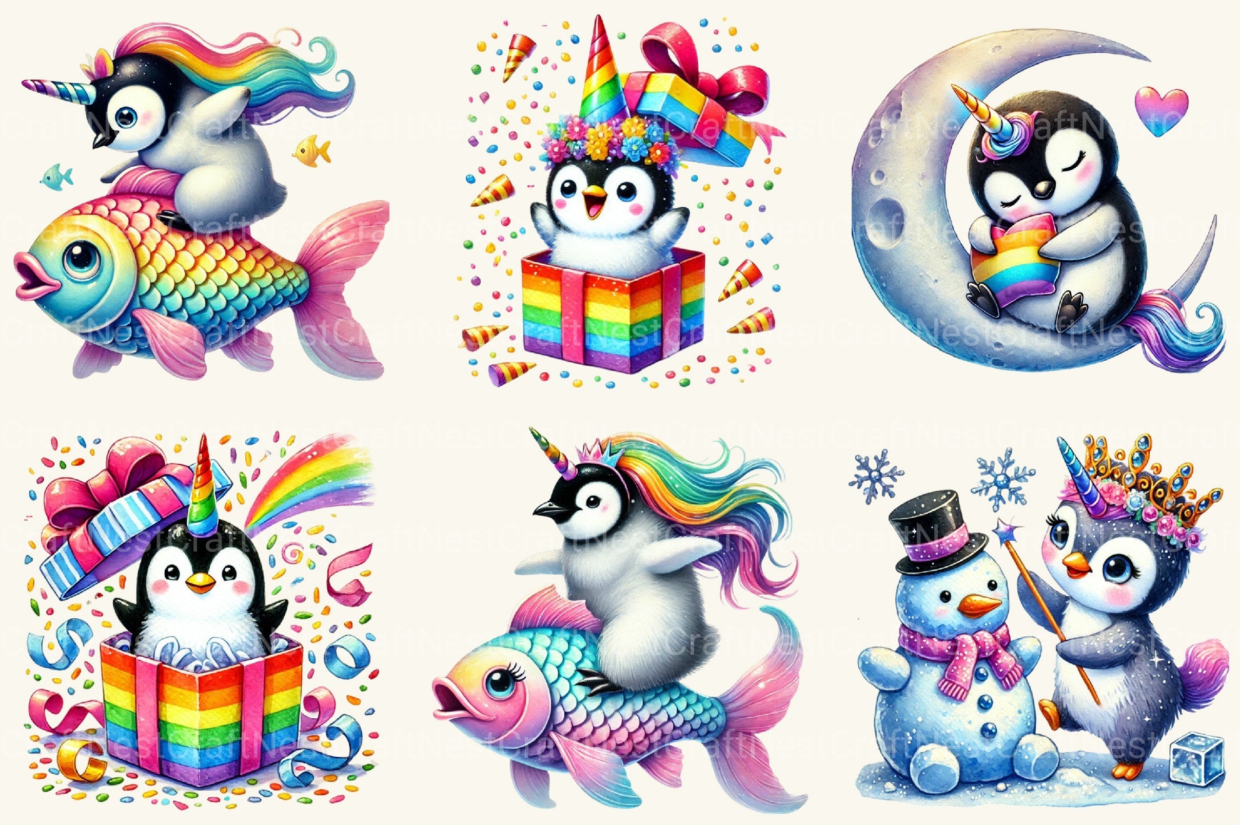 Unicorn Penguin Clipart Bundle 2