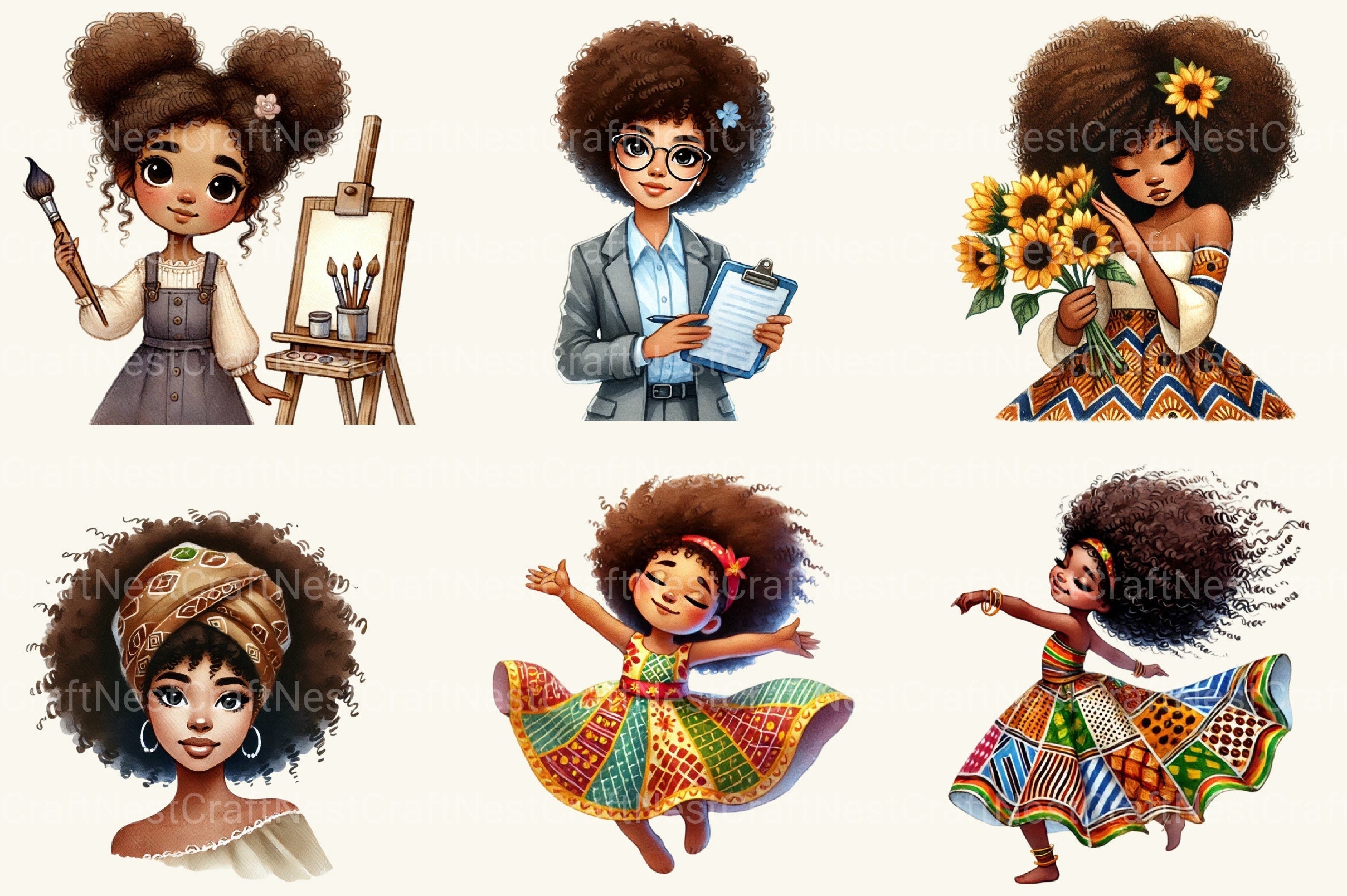 Black History Month Afro Girl Clipart Bundle 3
