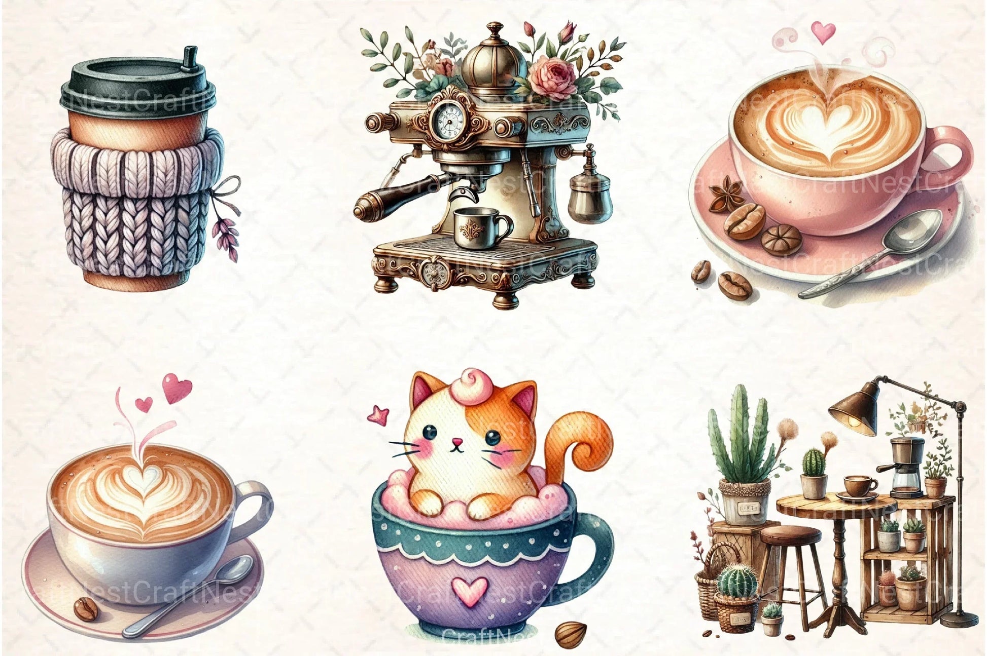 Cute Coffee Shop Café Clipart Bundle - CraftNest - Digital Crafting and Art