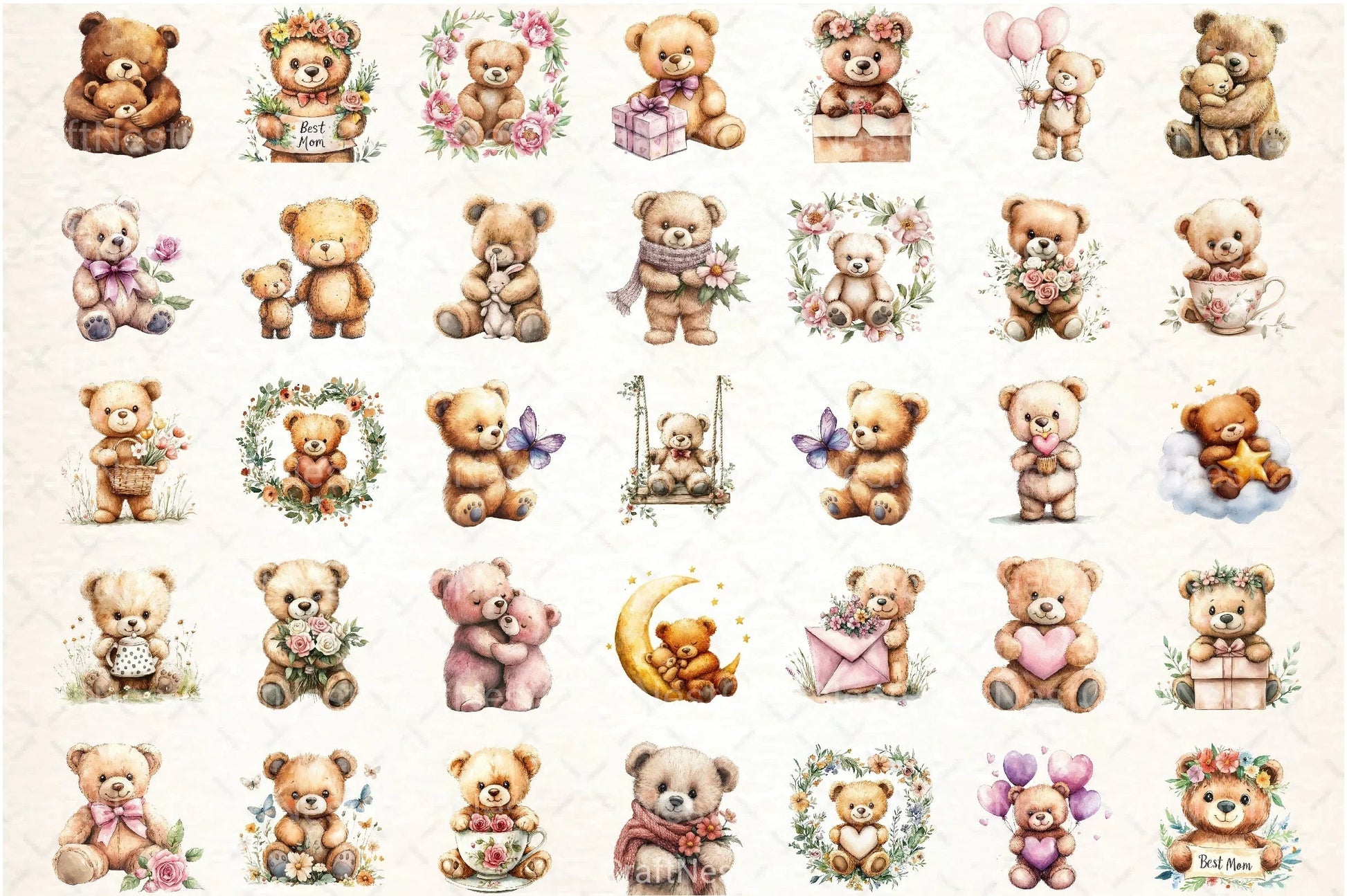 Mother's Day Teddy Bear Clipart Bundle 1 - CraftNest - Digital Crafting and Art