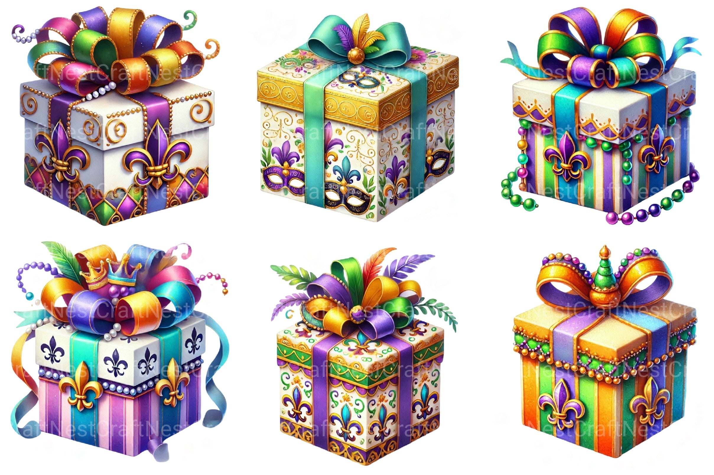 Mardi Gras Gift Box Clipart Bundle