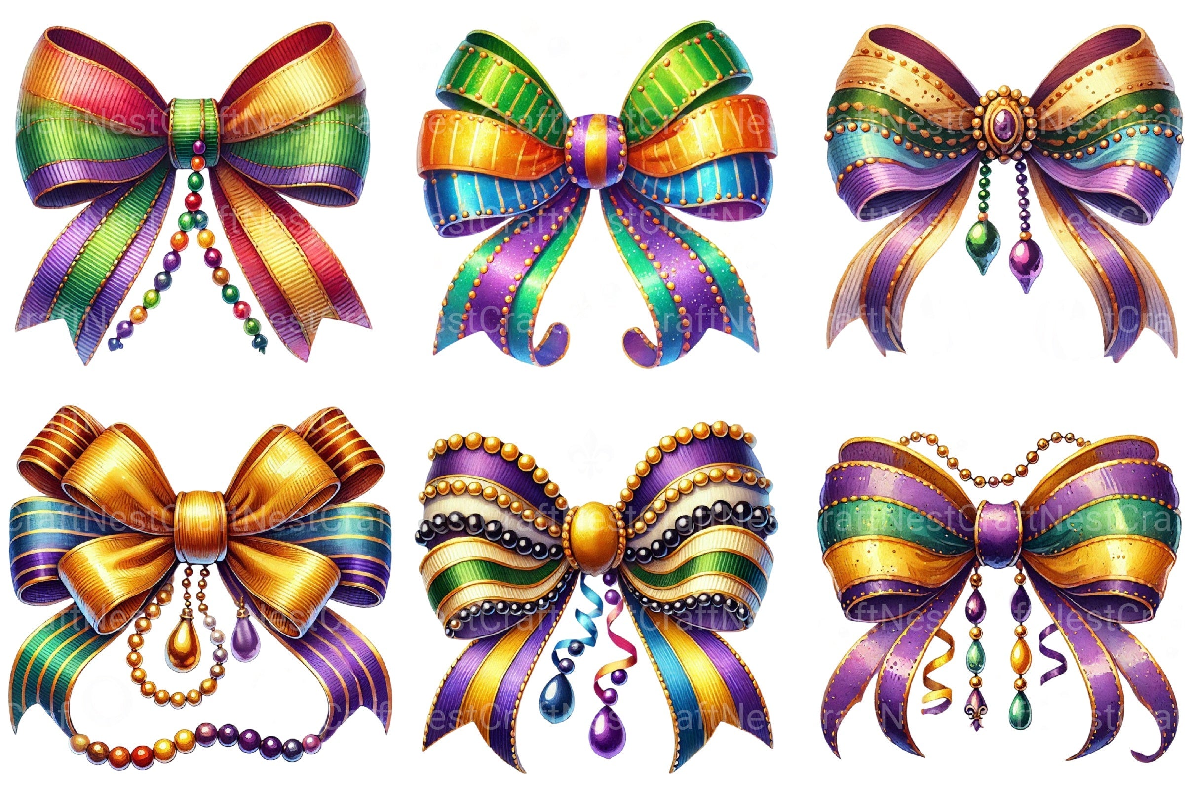 Mardi Gras Coquette Bow Clipart Bundle