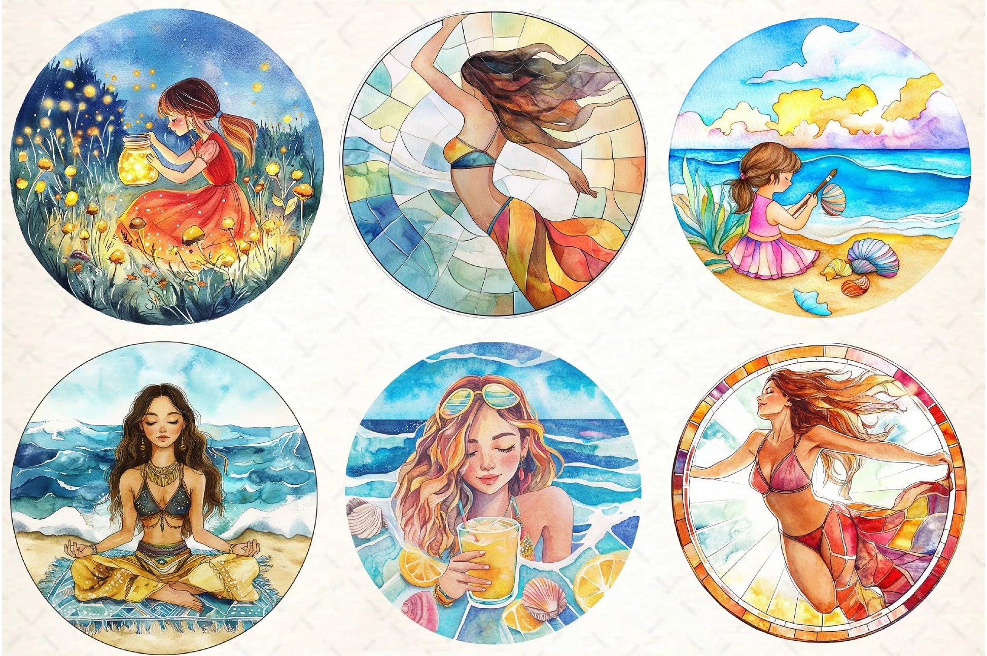 Stained Glass Summer Girls Clipart Bundle - CraftNest - Digital Crafting and Art
