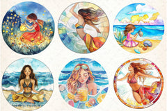 Stained Glass Summer Girls Clipart Bundle - CraftNest - Digital Crafting and Art
