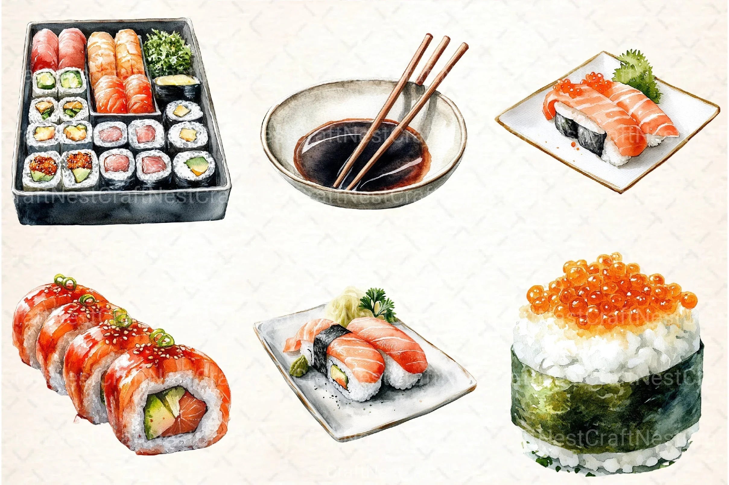 Sushi Japanese Food Clipart Bundle - CraftNest - Digital Crafting and Art