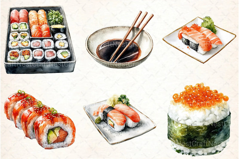 Sushi Japanese Food Clipart Bundle - CraftNest - Digital Crafting and Art