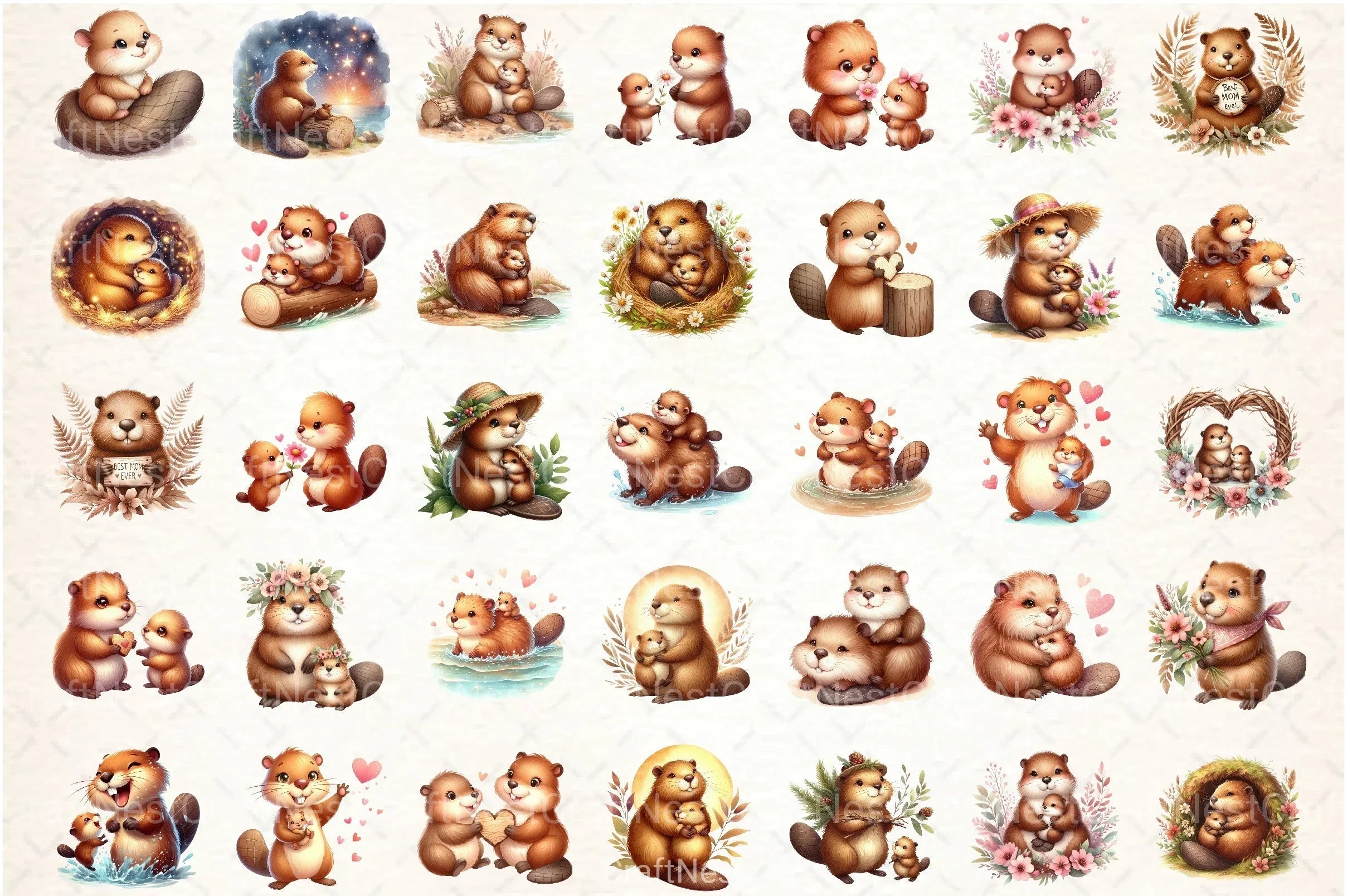 American Beaver Mother's Day Clipart Bundle - CraftNest - Digital Crafting and Art
