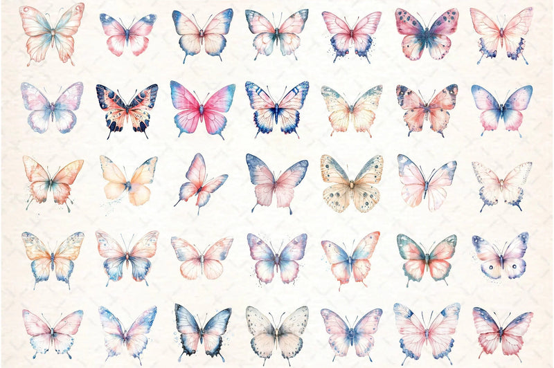 Blush Blue Glitter Butterflies Clipart Bundle - CraftNest - Digital Crafting and Art