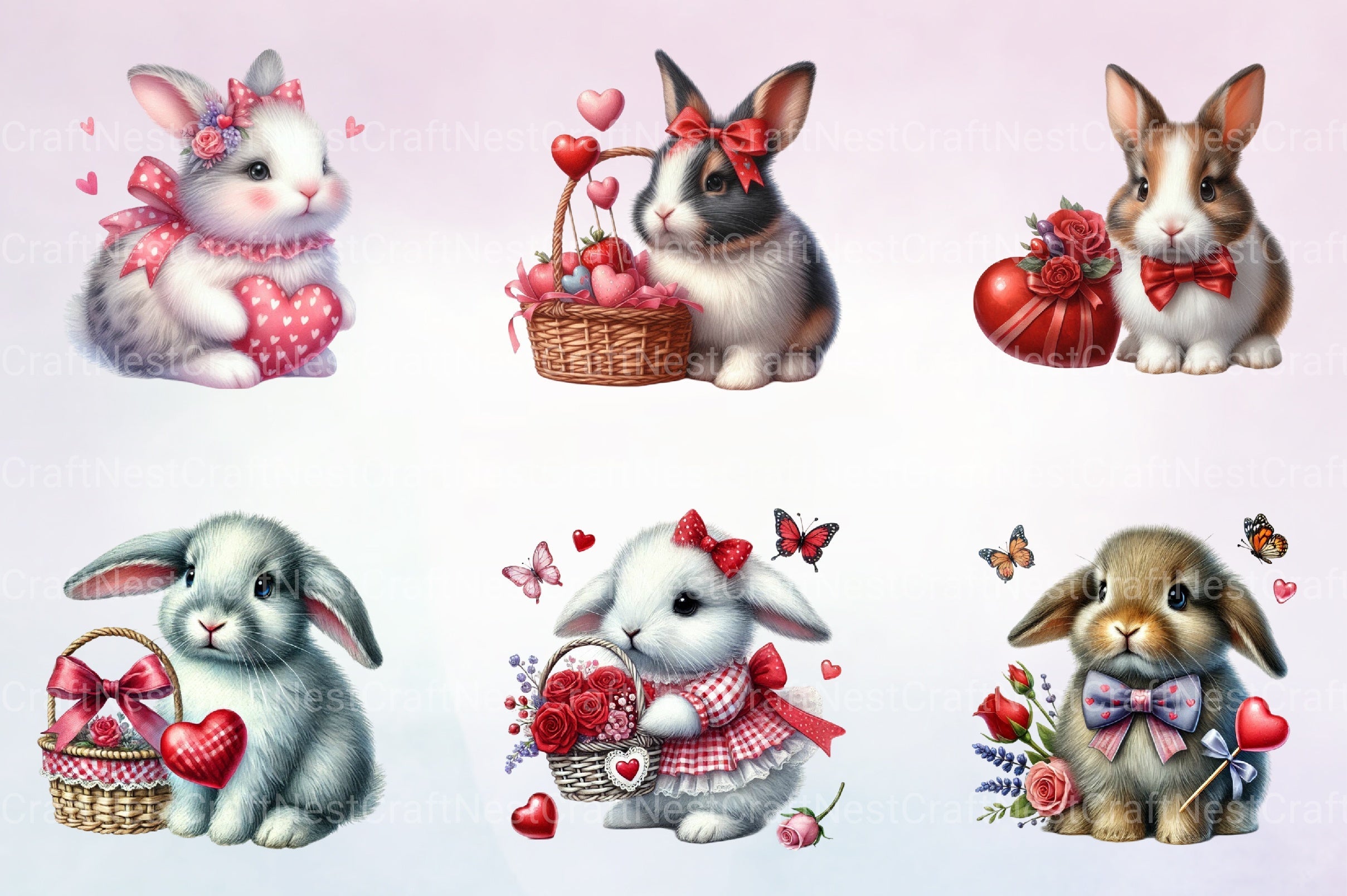 Valentine Rabbit Clipart Bundle