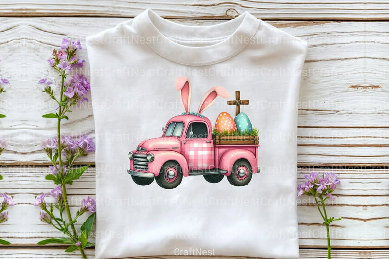 Pink Checkered Truck with Bunny Ears Clipart Bundle 1 - CraftNest - Digital Crafting and Art