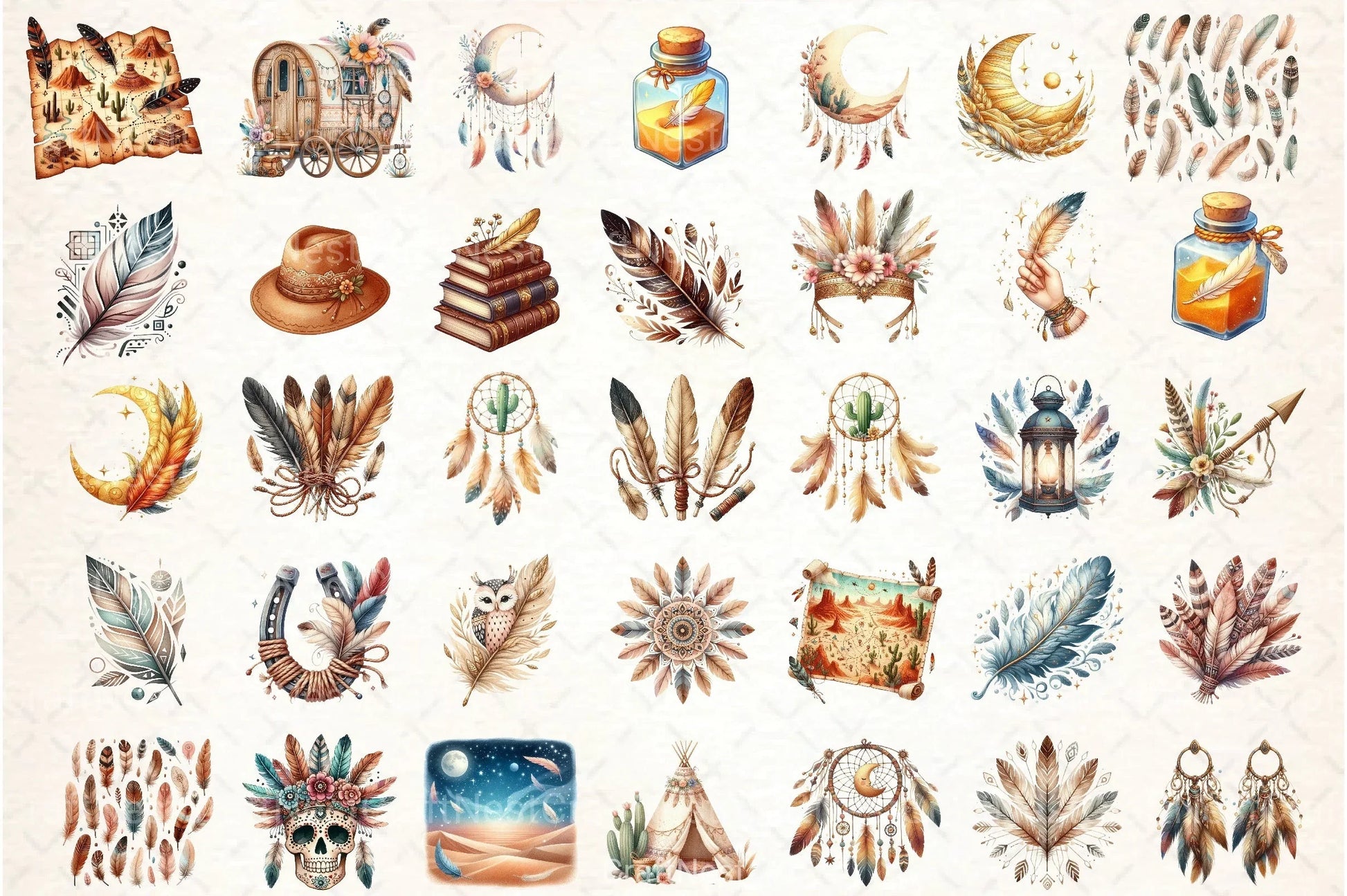 Boho Feathers Desert Clipart Bundle - CraftNest - Digital Crafting and Art