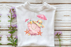 Pink Striped Beach Bag with Drinks Clipart Bundle 2 - CraftNest - Digital Crafting and Art