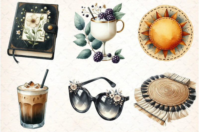 Ivory and Black Summer Clipart Bundle - CraftNest - Digital Crafting and Art