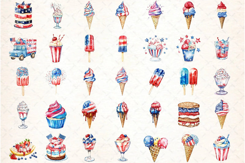 Patriotic 4th of July Ice Cream Clipart Bundle - CraftNest - Digital Crafting and Art