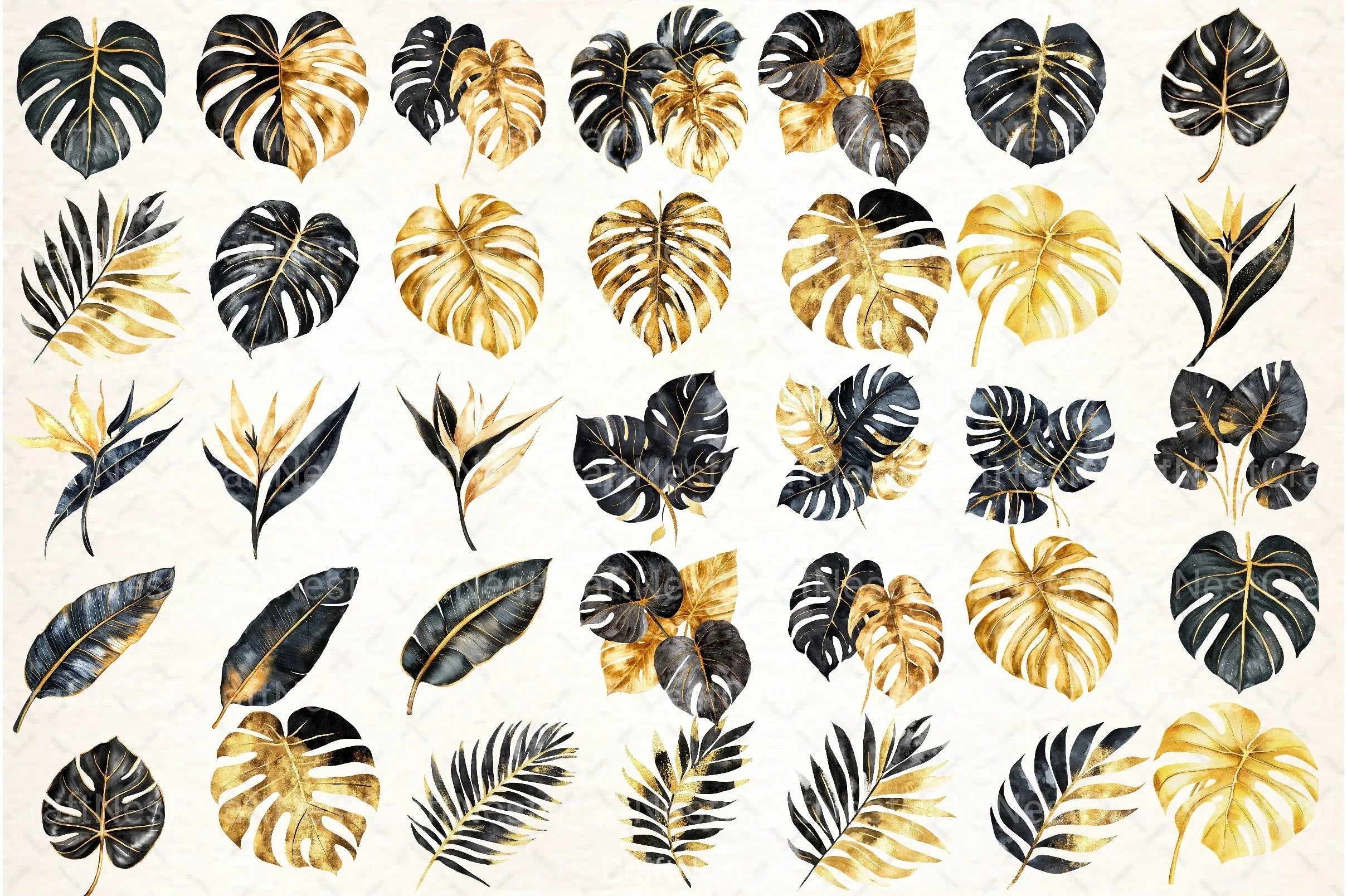 Black and Gold Tropical Clipart Bundle - CraftNest - Digital Crafting and Art