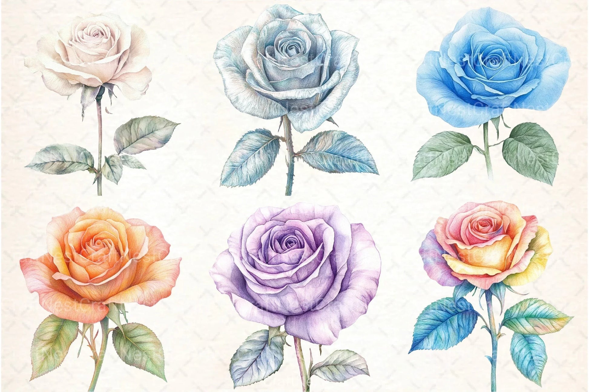 Colored Pencil Pastel Roses Clipart Bundle - CraftNest - Digital Crafting and Art
