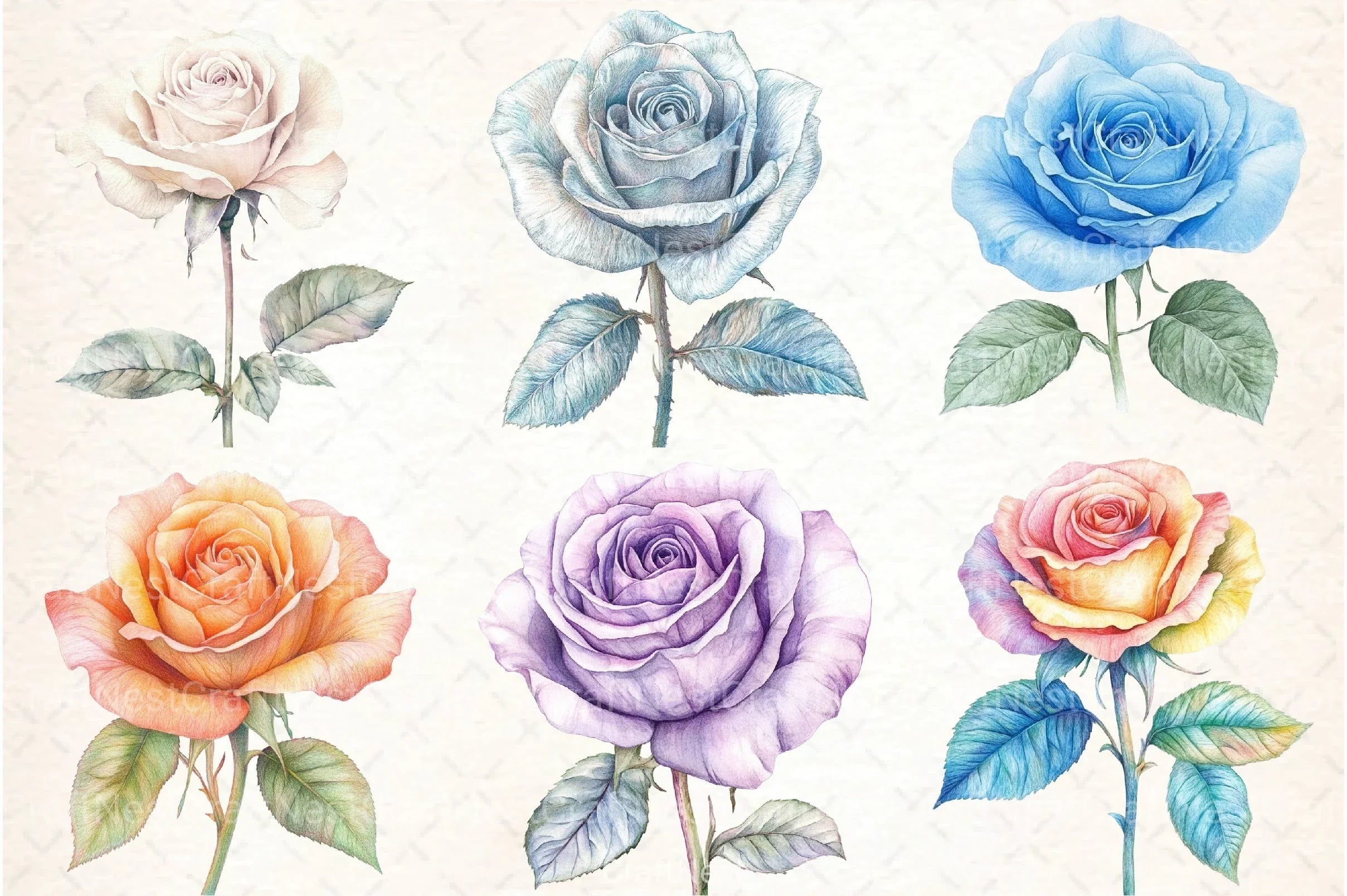 Colored Pencil Pastel Roses Clipart Bundle - CraftNest - Digital Crafting and Art