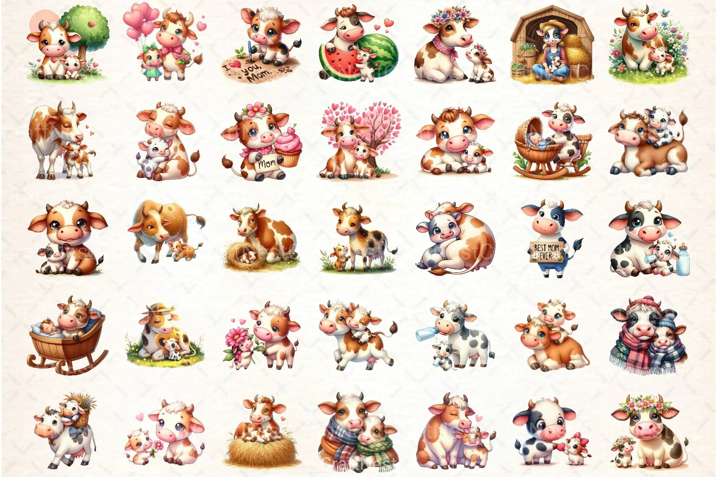Cow Mother's Day Clipart Bundle - CraftNest - Digital Crafting and Art
