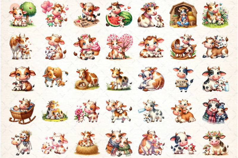 Cow Mother's Day Clipart Bundle - CraftNest - Digital Crafting and Art