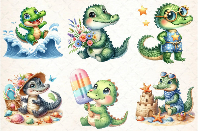 Summer Crocodile Clipart Bundle - CraftNest - Digital Crafting and Art