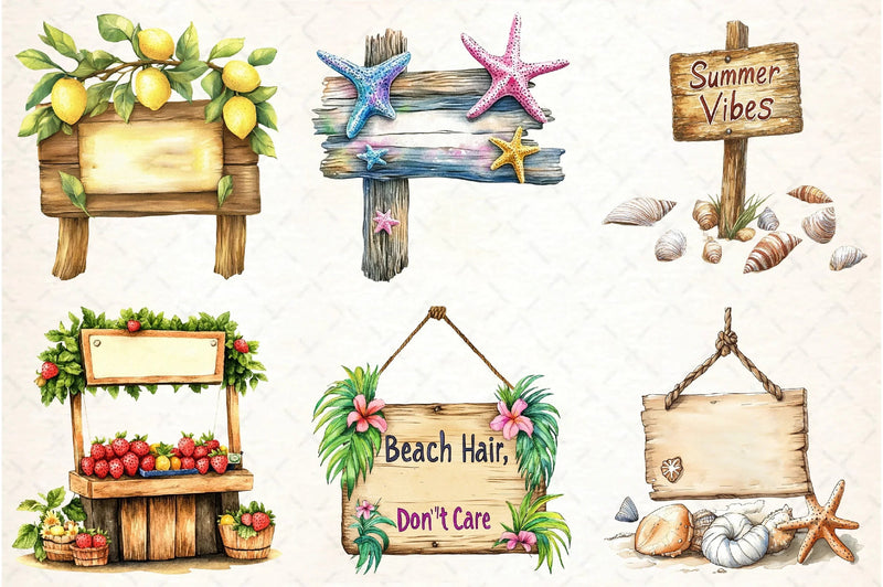 Summer Day Wooden Sign Clipart Bundle - CraftNest - Digital Crafting and Art