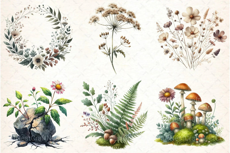 Botanical Forest Wildflower Clipart Bundle 1 - CraftNest - Digital Crafting and Art