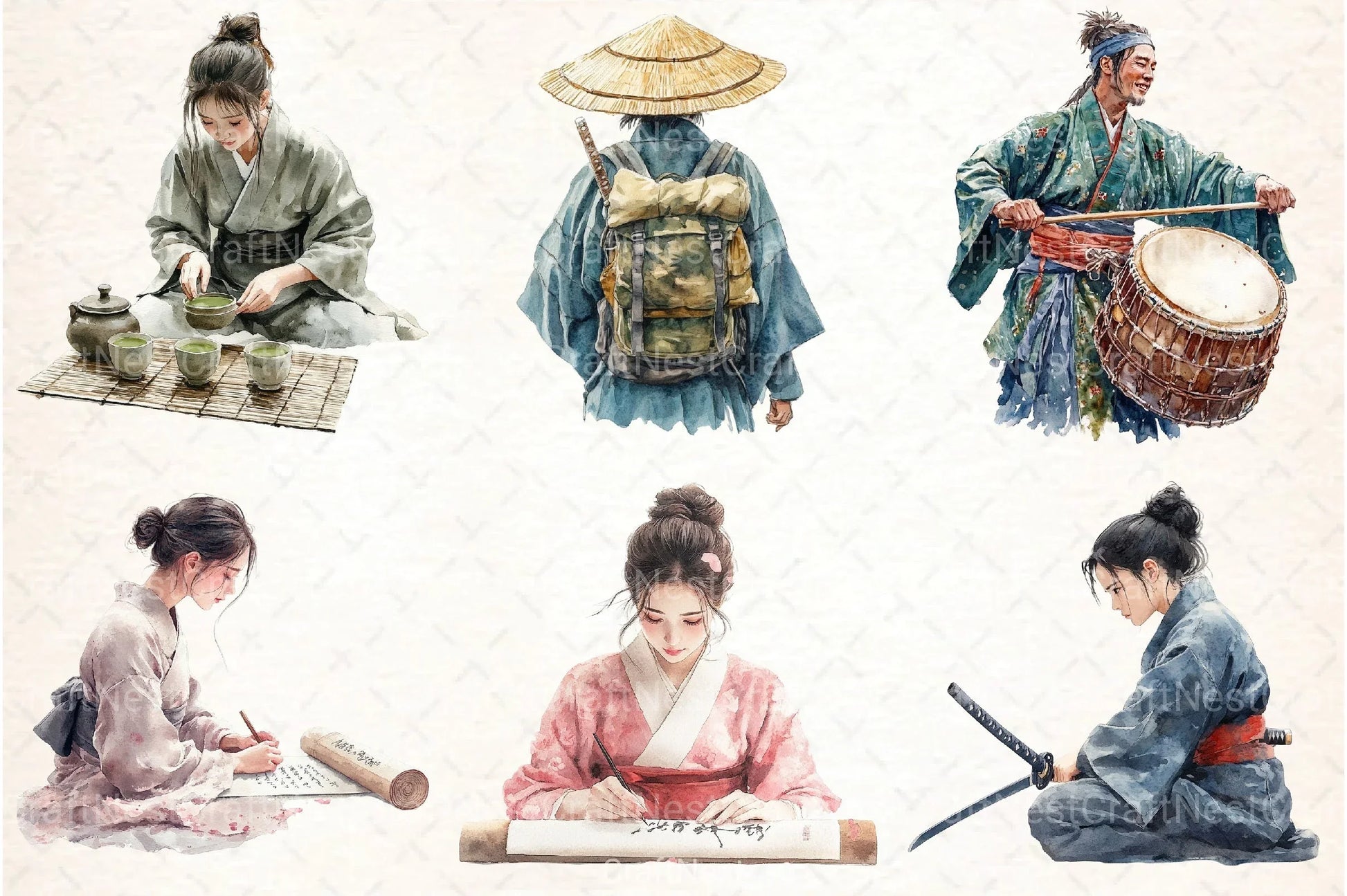 Vintage Japanese People Clipart Bundle - CraftNest - Digital Crafting and Art