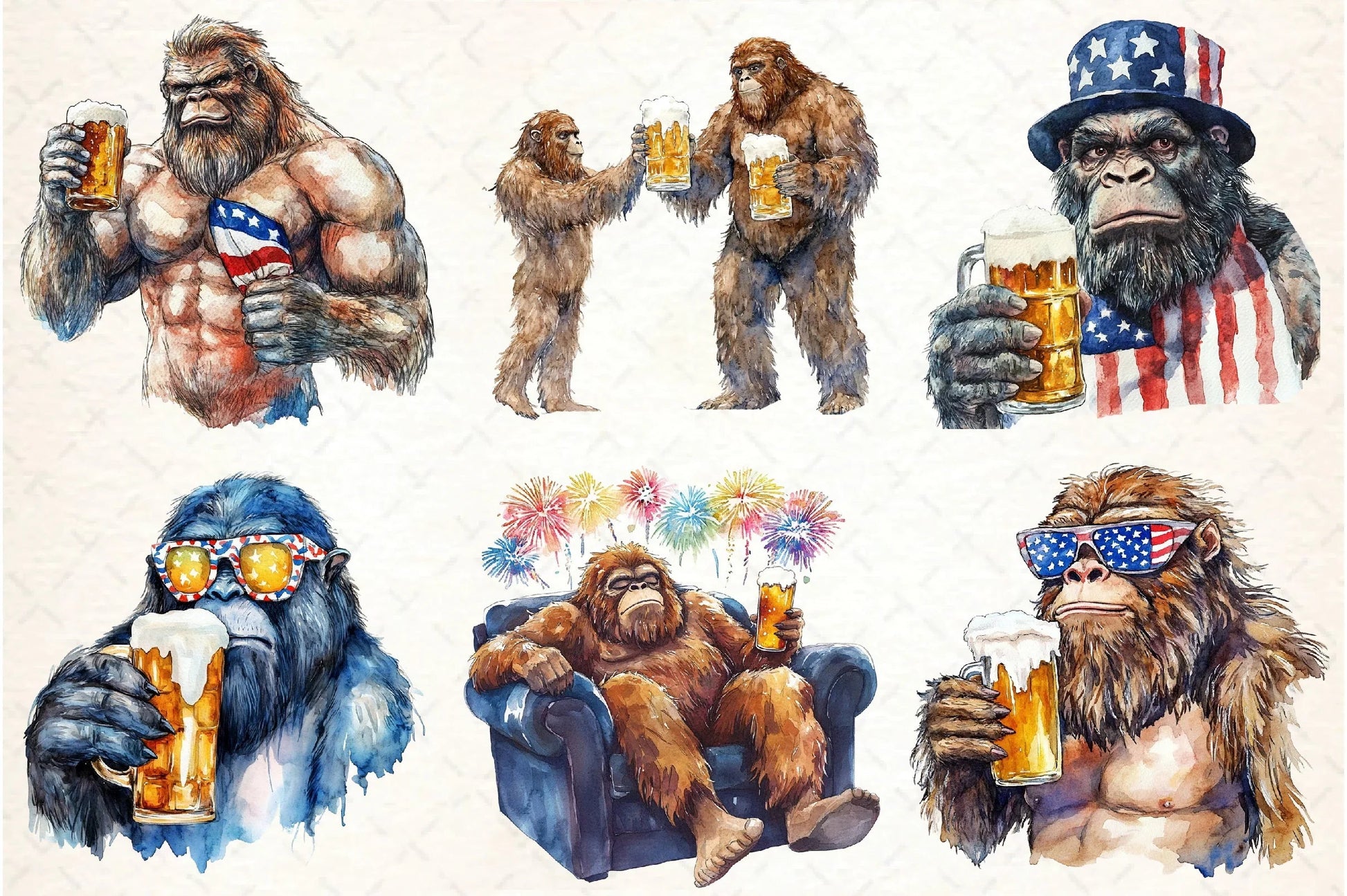 Bigfoot Holding Beer 4th of July Clipart Bundle - CraftNest - Digital Crafting and Art
