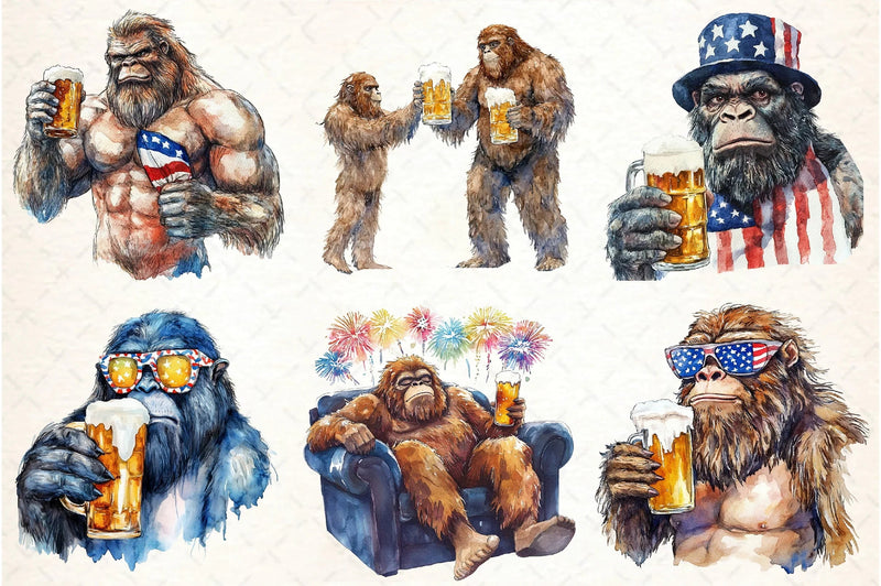 Bigfoot Holding Beer 4th of July Clipart Bundle - CraftNest - Digital Crafting and Art