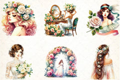 Spring White Roses & Woman Clipart Bundle 1 - CraftNest - Digital Crafting and Art