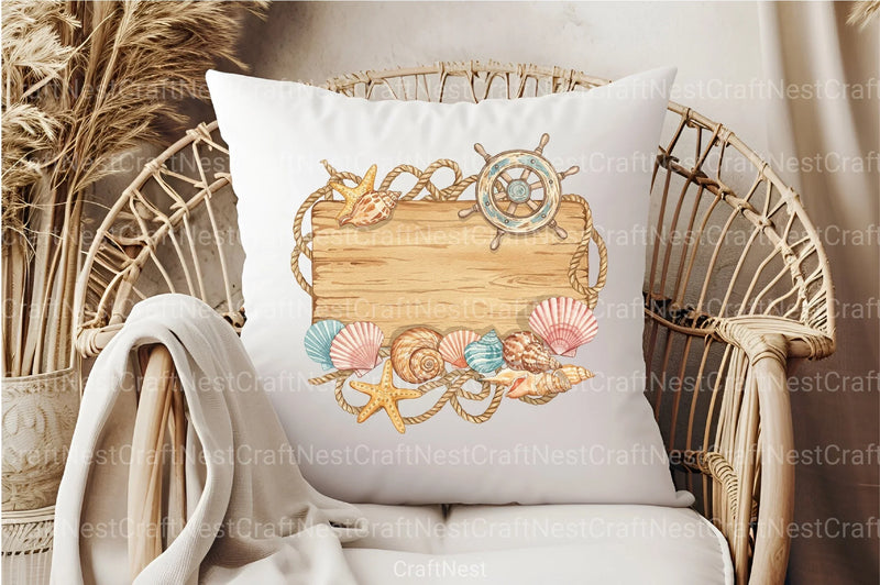 Wooden Board Seashells Clipart Bundle 2 - CraftNest - Digital Crafting and Art