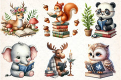 Animals Reading Books Clipart Bundle - CraftNest - Digital Crafting and Art