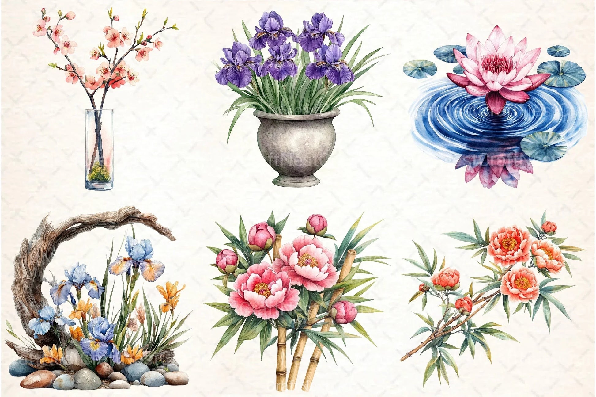 Asian Culture Japanese Ikebana Clipart Bundle - CraftNest - Digital Crafting and Art