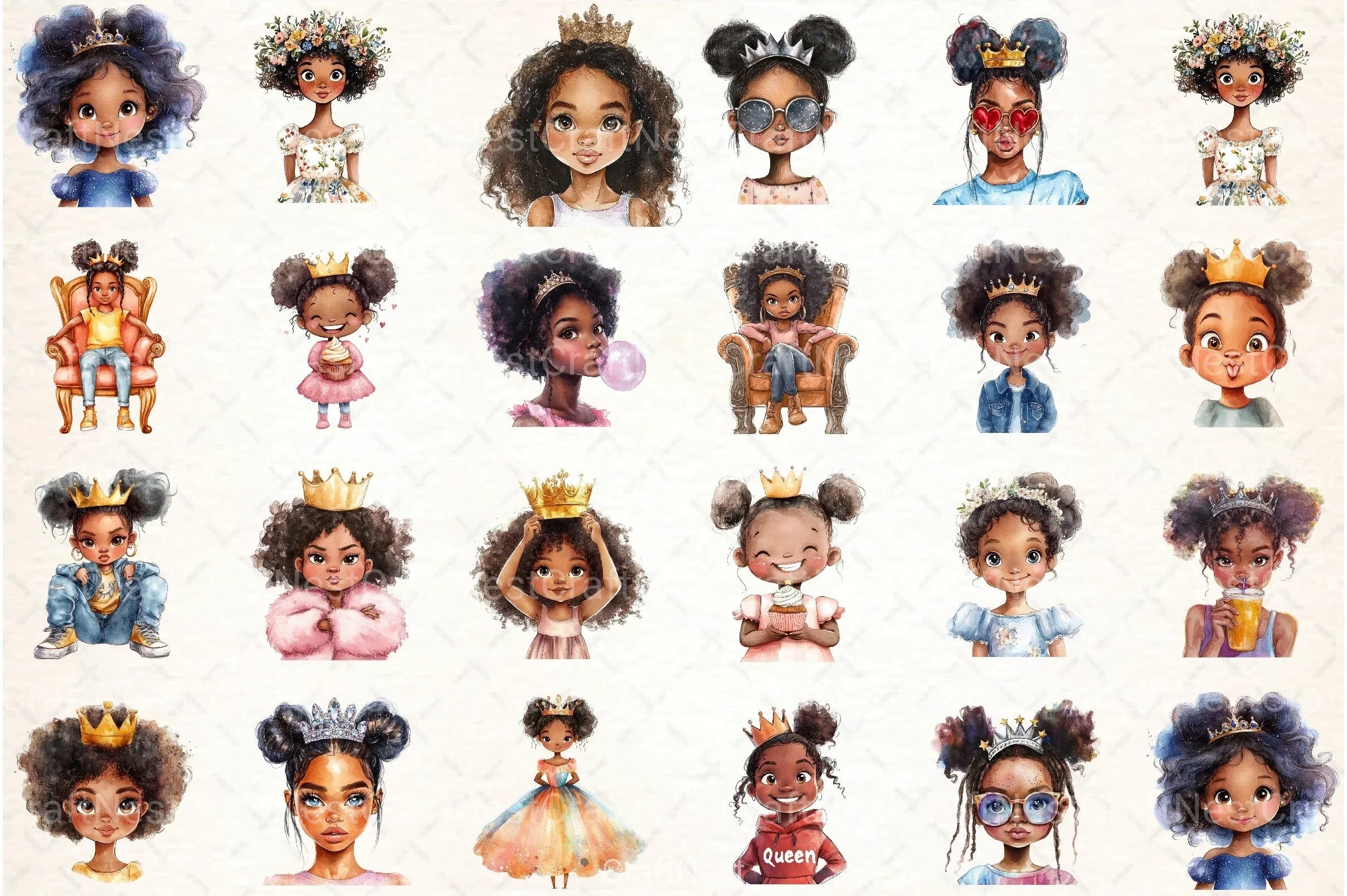 Quirky African American Girl Crown Clipart Bundle - CraftNest - Digital Crafting and Art