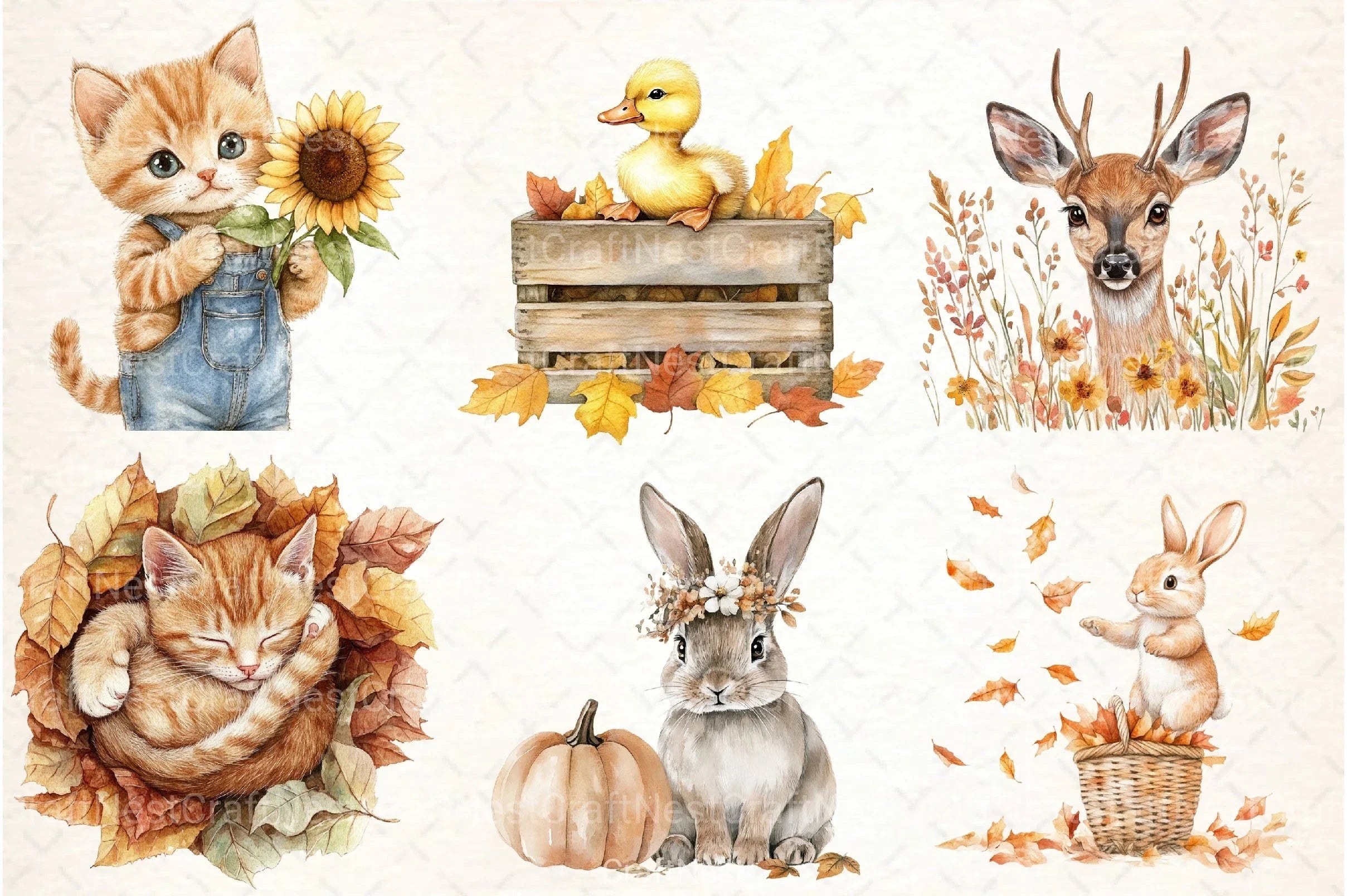 Autumn Cute Animals Clipart Bundle 55 - CraftNest - Digital Crafting and Art