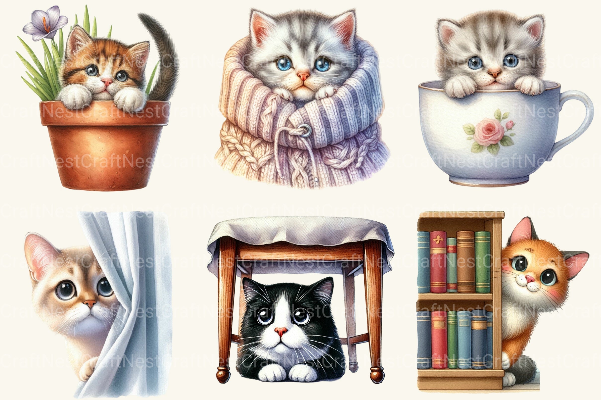 Peeking Cat Clipart Bundle
