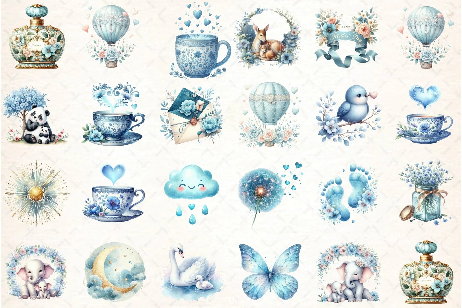 Cute Sky Blue Mother's Day Clipart Bundle - CraftNest - Digital Crafting and Art