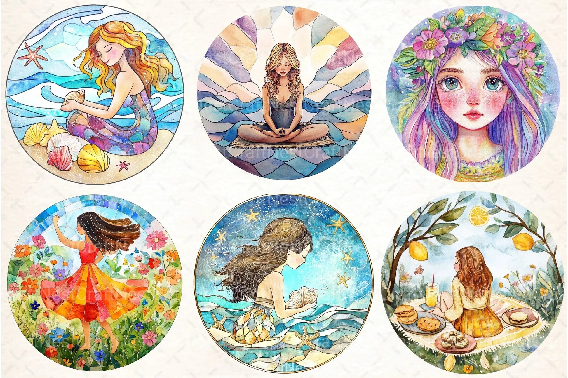 Stained Glass Summer Girls Clipart Bundle - CraftNest - Digital Crafting and Art