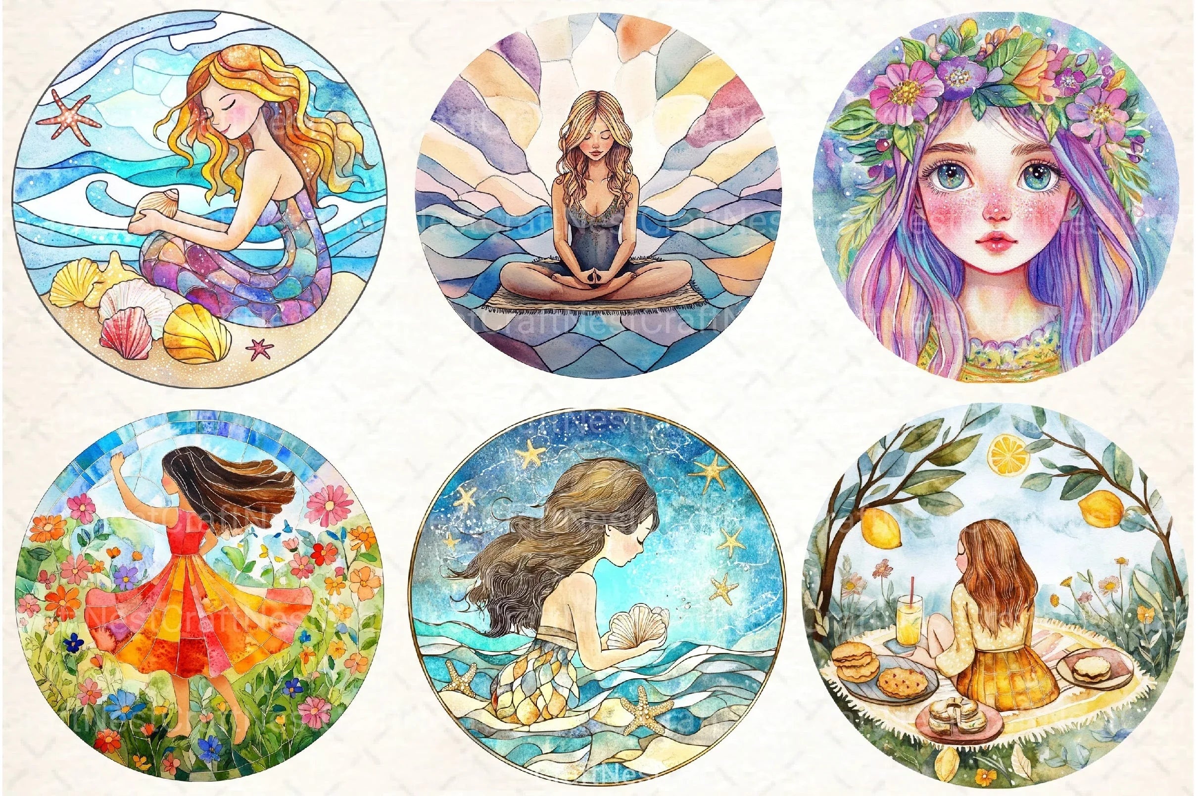 Stained Glass Summer Girls Clipart Bundle - CraftNest - Digital Crafting and Art