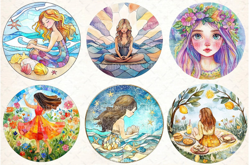 Stained Glass Summer Girls Clipart Bundle - CraftNest - Digital Crafting and Art