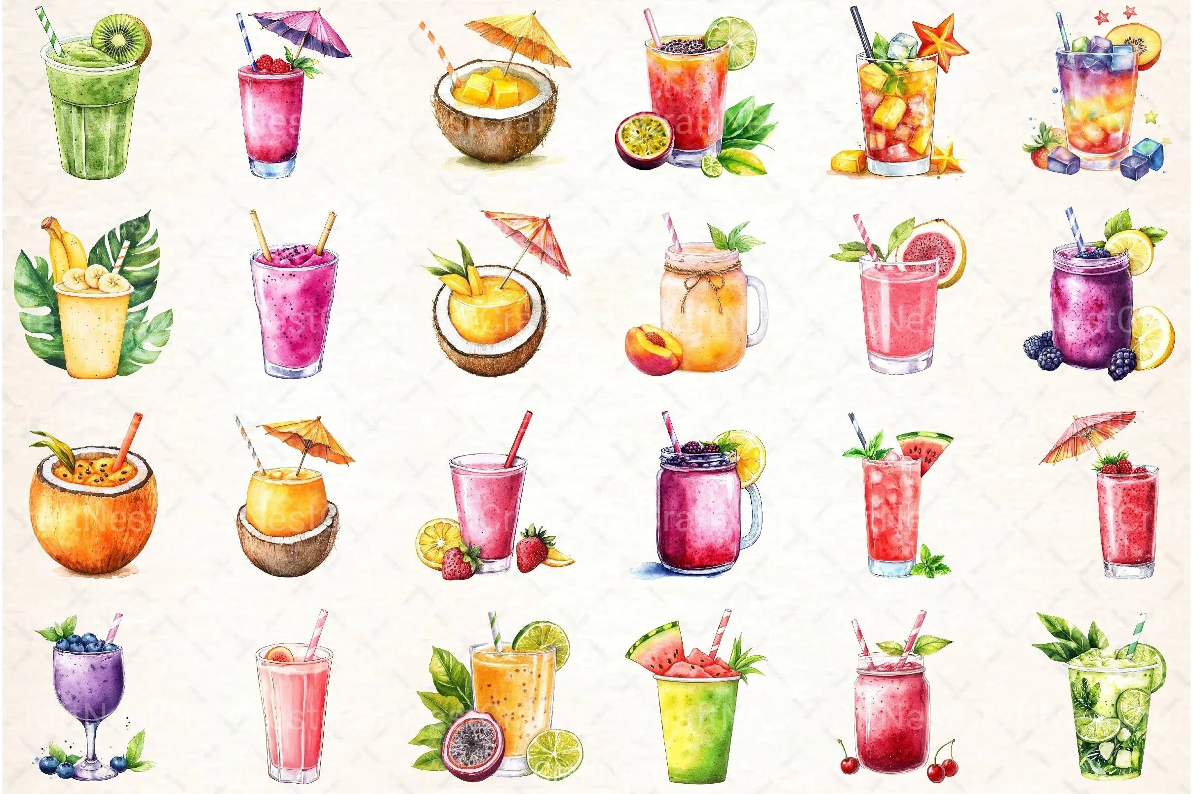 Summer Tropical Smoothie Cup Clipart Bundle 99 - CraftNest - Digital Crafting and Art