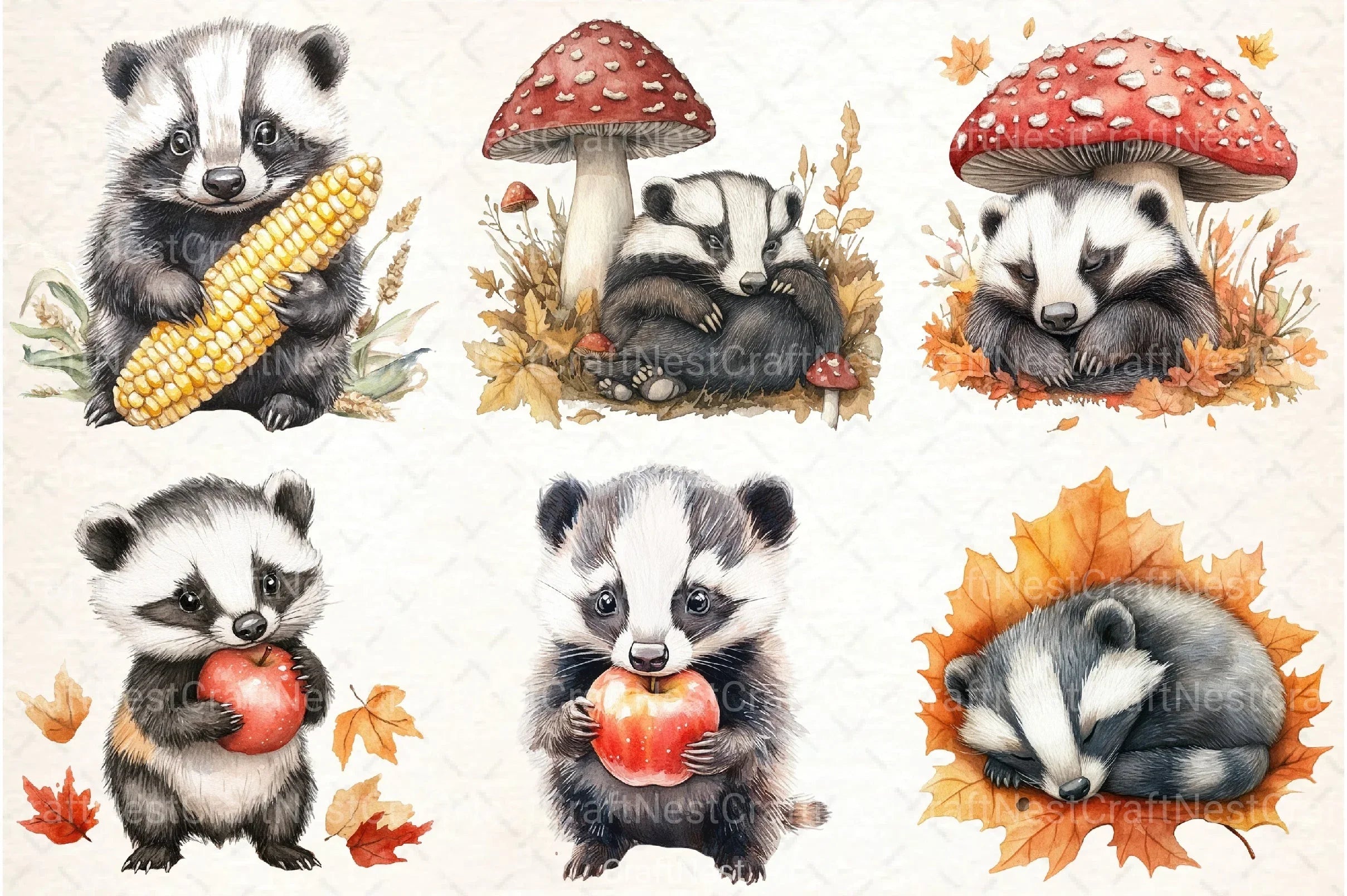 Cute Autumn Badger Clipart Bundle 99 - CraftNest - Digital Crafting and Art