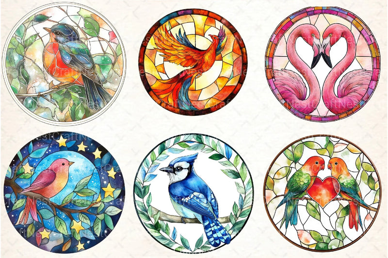 Round Stained Glass Birds Clipart Bundle 4 - CraftNest - Digital Crafting and Art