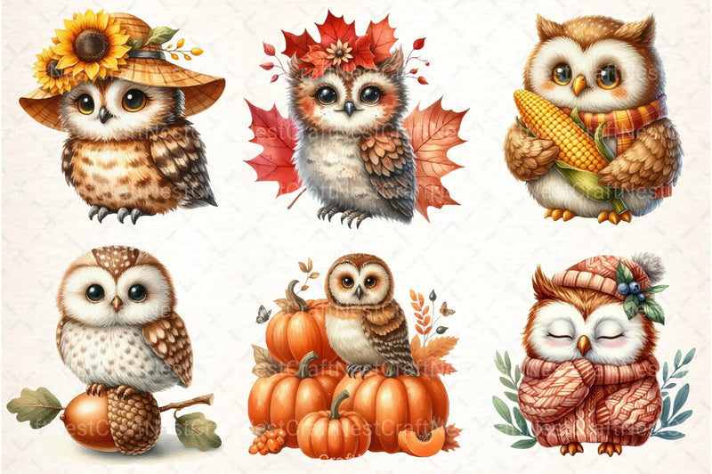 Cute Autumn Owl Clipart Bundle 1 - CraftNest - Digital Crafting and Art
