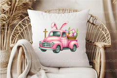 Pink Checkered Truck with Bunny Ears Clipart Bundle 4 - CraftNest - Digital Crafting and Art