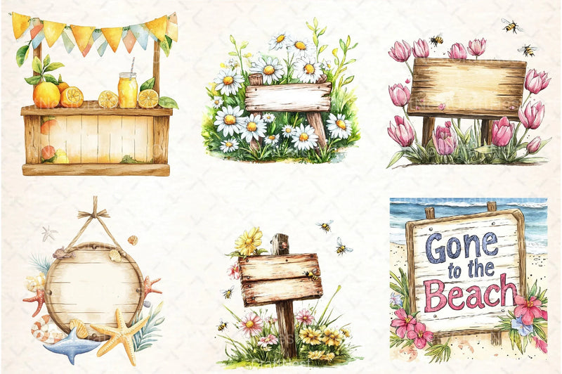 Summer Day Wooden Sign Clipart Bundle 1 - CraftNest - Digital Crafting and Art