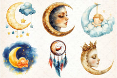 Dreamy Princess Moon Baby Clipart Bundle - CraftNest - Digital Crafting and Art