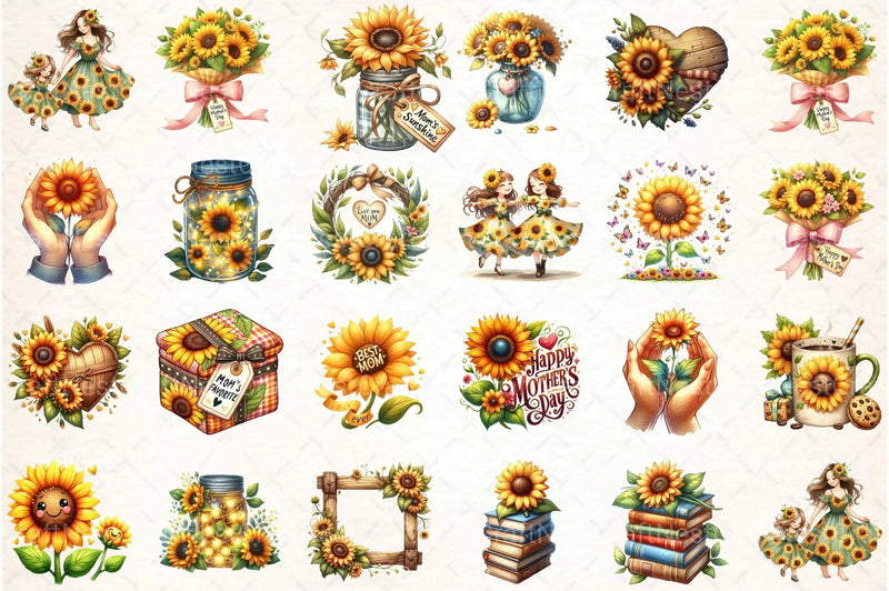 Sunflower Mother's Day Clipart Bundle 19 - CraftNest - Digital Crafting and Art