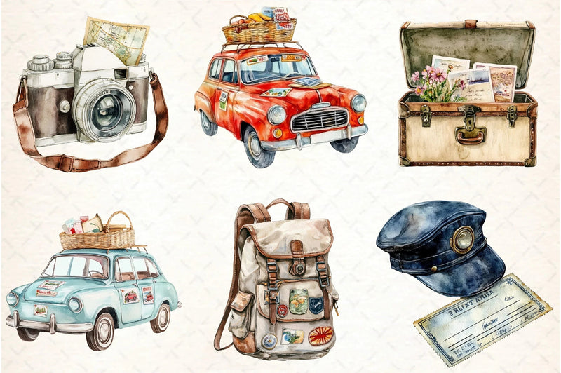 Retro Travel Clipart Bundle - CraftNest - Digital Crafting and Art